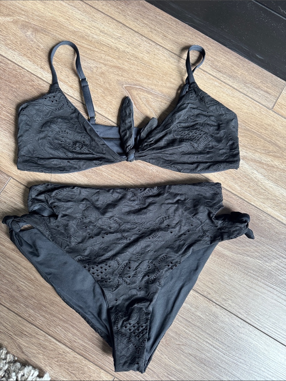 l*space Black Embroidered Tie Bikini Set